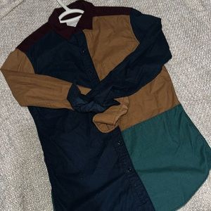 COLOR BLOCKED CORD BUTTON DOWN